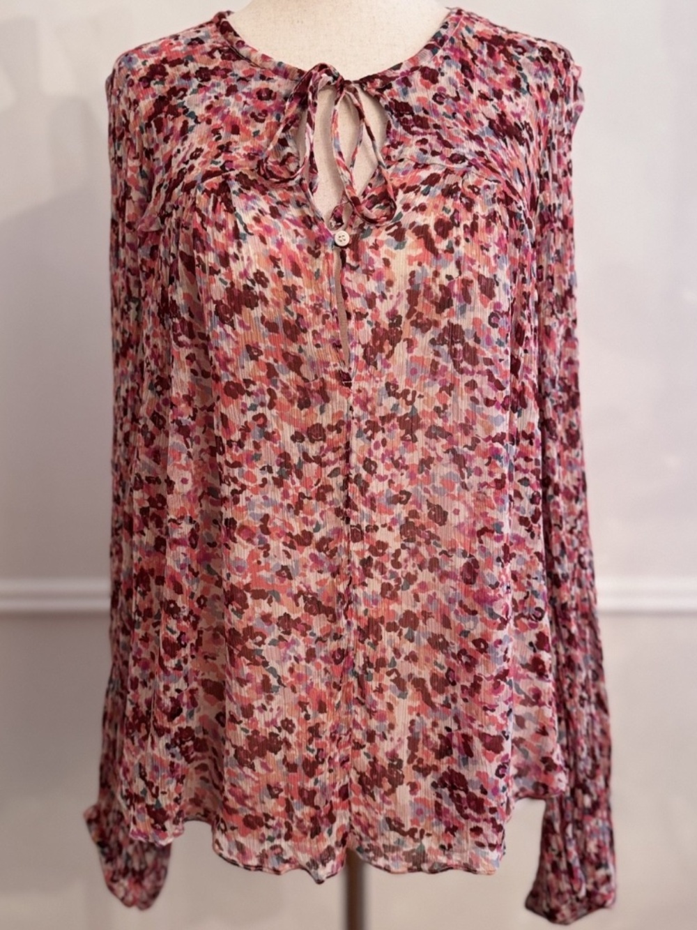 Isabel Marant Étoile Daytonea Top 40 Pink Floral Viscose Tie Neck Hi-Lo